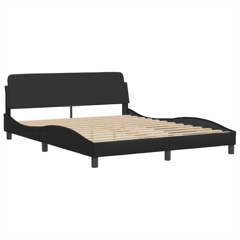 Bowery Hill Engineered Wood Faux Leather Queen Bed Frame in Black