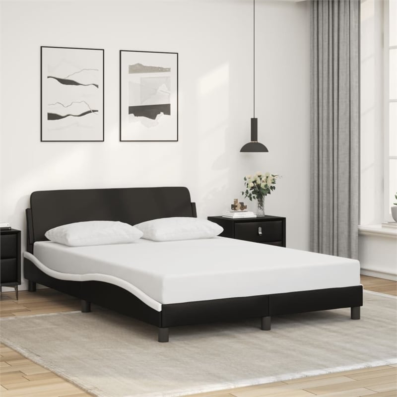 Bowery Hill Contemporary Faux Leather Bed Frame in Black and White