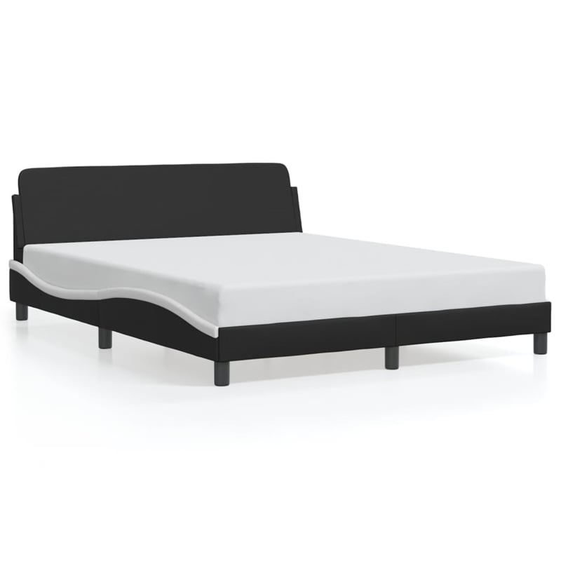 Bowery Hill Engineered Wood Faux Leather Queen Bed Frame in Black and White