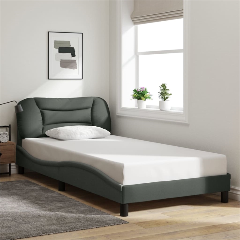 Bowery Hill Contemporary Twin Solid Pine Wood Bed Frame in Dark Grey