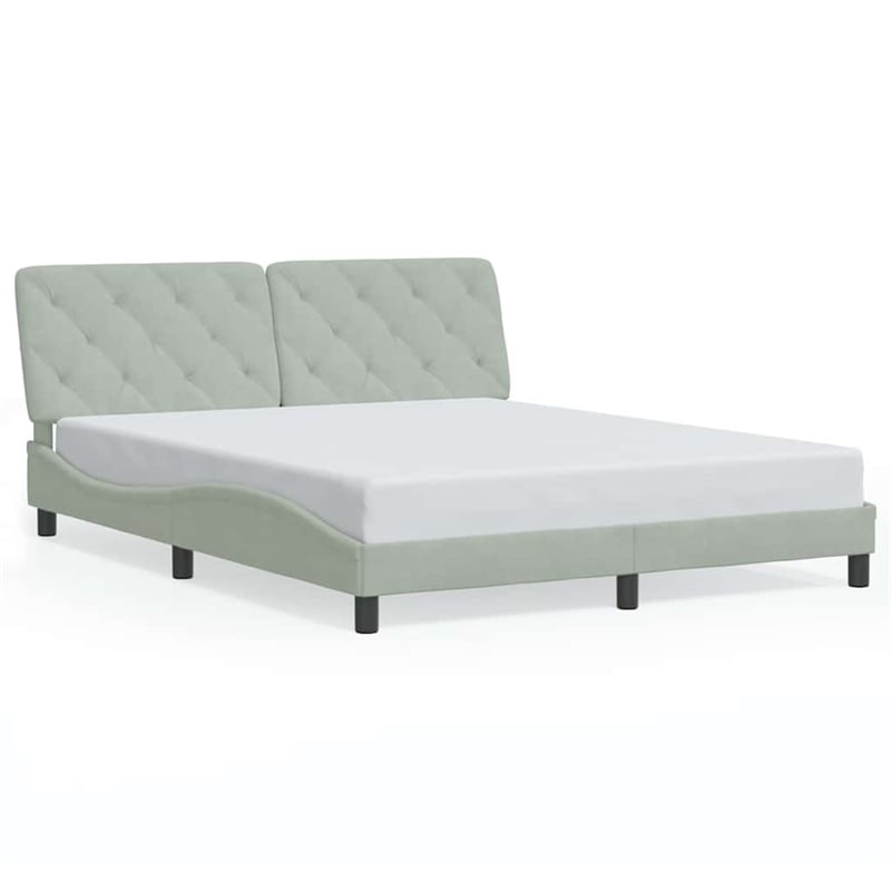 Bowery Hill Contemporary Queen Velvet Bed Frame in Light Grey