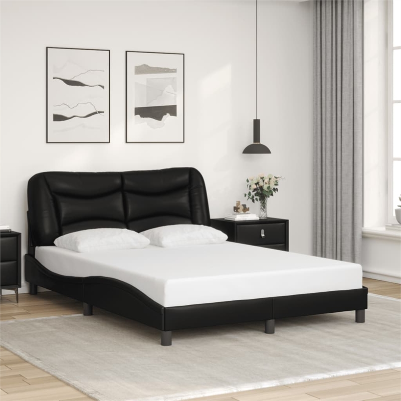 Bowery Hill Contemporary Faux Leather Full Bed Frame in Black