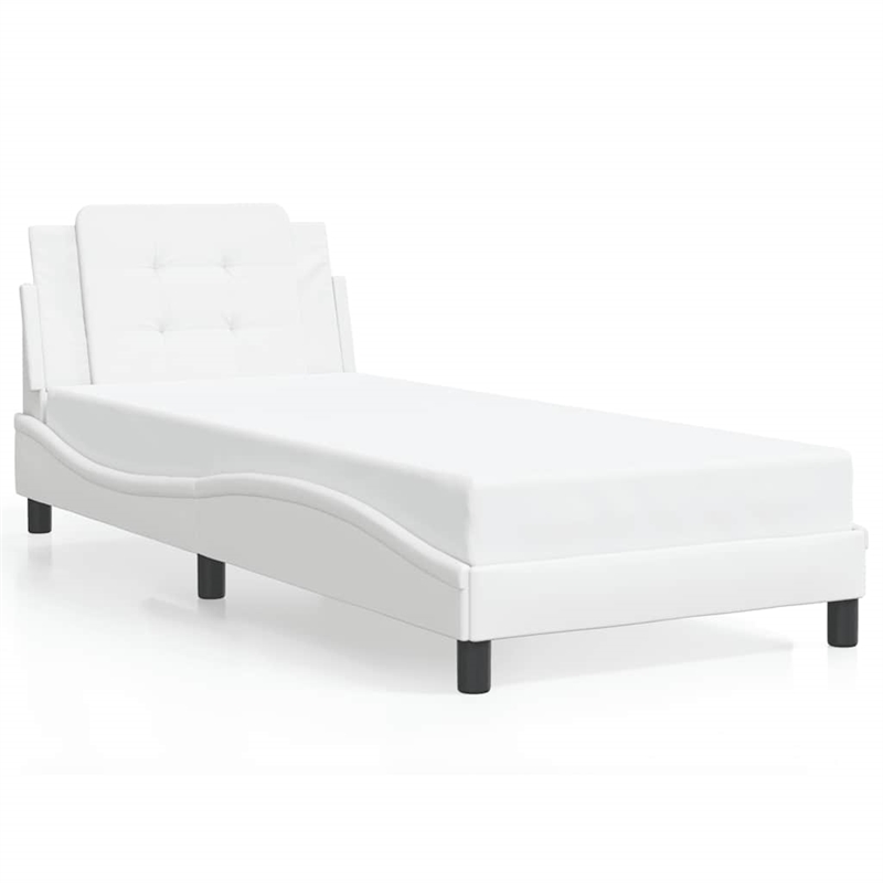 Bowery Hill Contemporary Faux Leather Twin Bed Frame in White