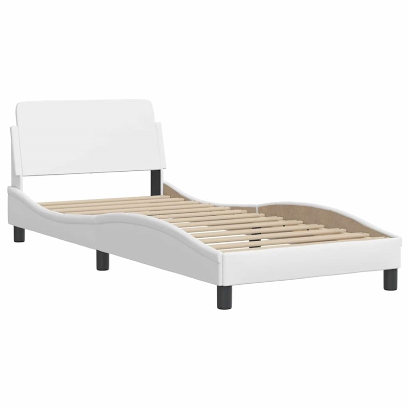 Bowery Hill Contemporary Faux Leather Twin Bed Frame in White