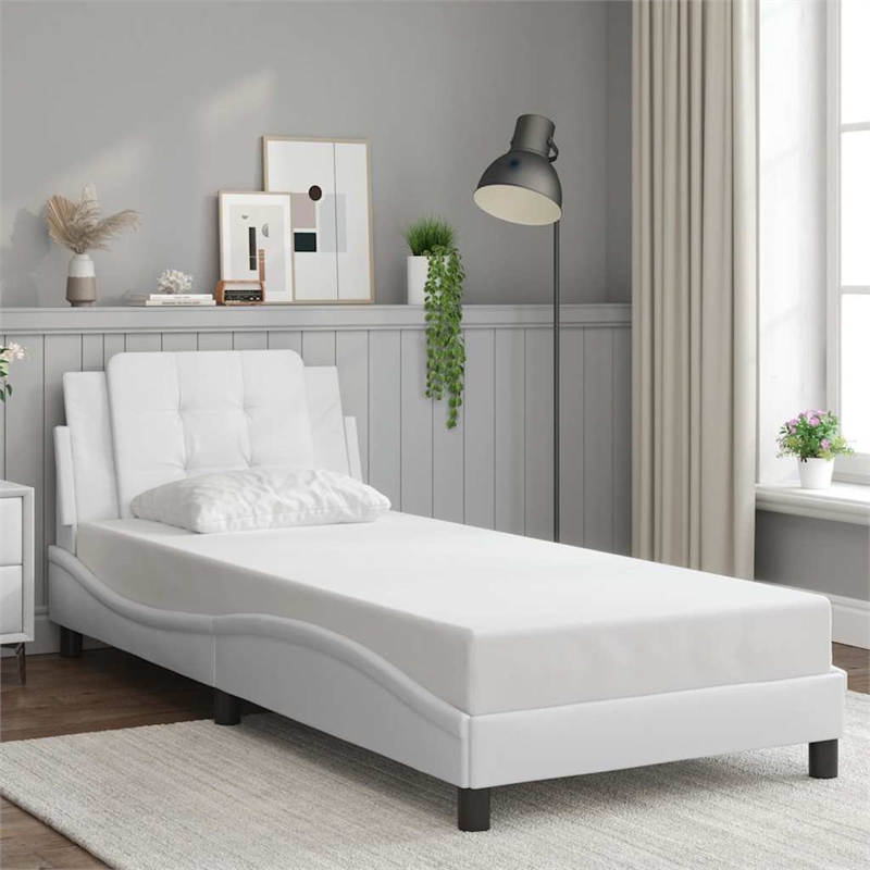Bowery Hill Contemporary Faux Leather Twin Bed Frame in White