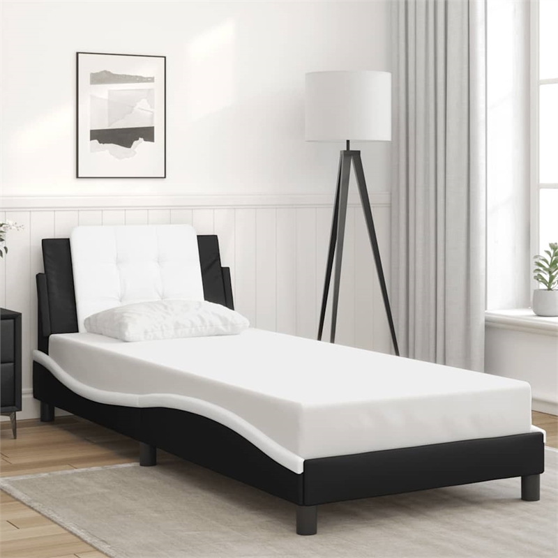 Bowery Hill Contemporary Faux Leather Twin Bed Frame in Black and White