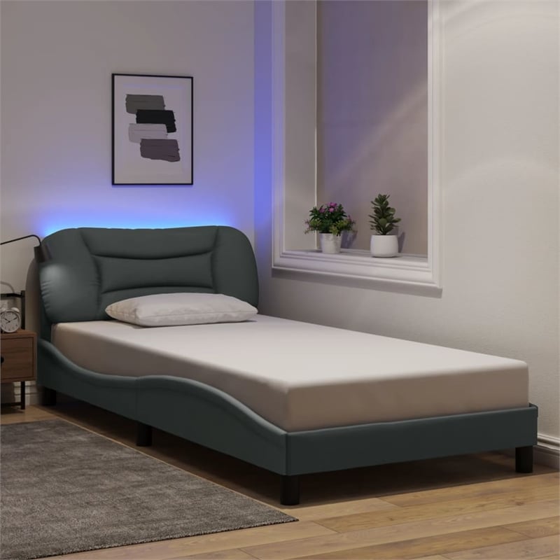 Bowery Hill Polyester Upholstery Twin Bed Frame in Light Grey