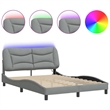 Bowery Hill Solid Pine Wood Bed Frame with LED in Light Gray