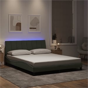 Bowery Hill 59.8&quotx79.9&quot Bed Frame with LED without Mattress in Light Gray