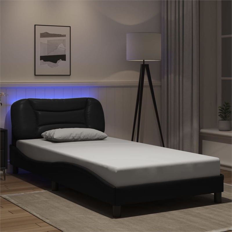Bowery Hill Contemporary Rectangular Twin Bed Frame with LED in Black