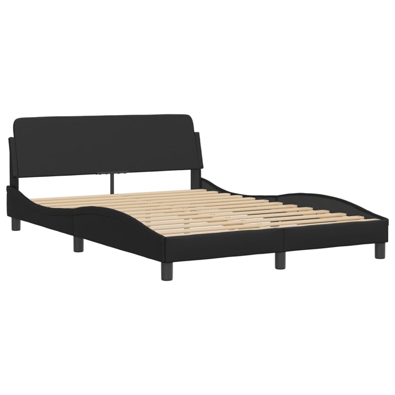 Bowery Hill Contemporary Solid Pine Wood Bed Frame in Black Faux Leather