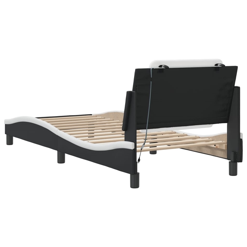 Bowery Hill Contemporary Faux Leather Bed Frame in Black and White