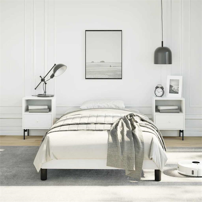 Bowery Hill Contemporary Modren Twin XL Faux Leather Bed Frame in White