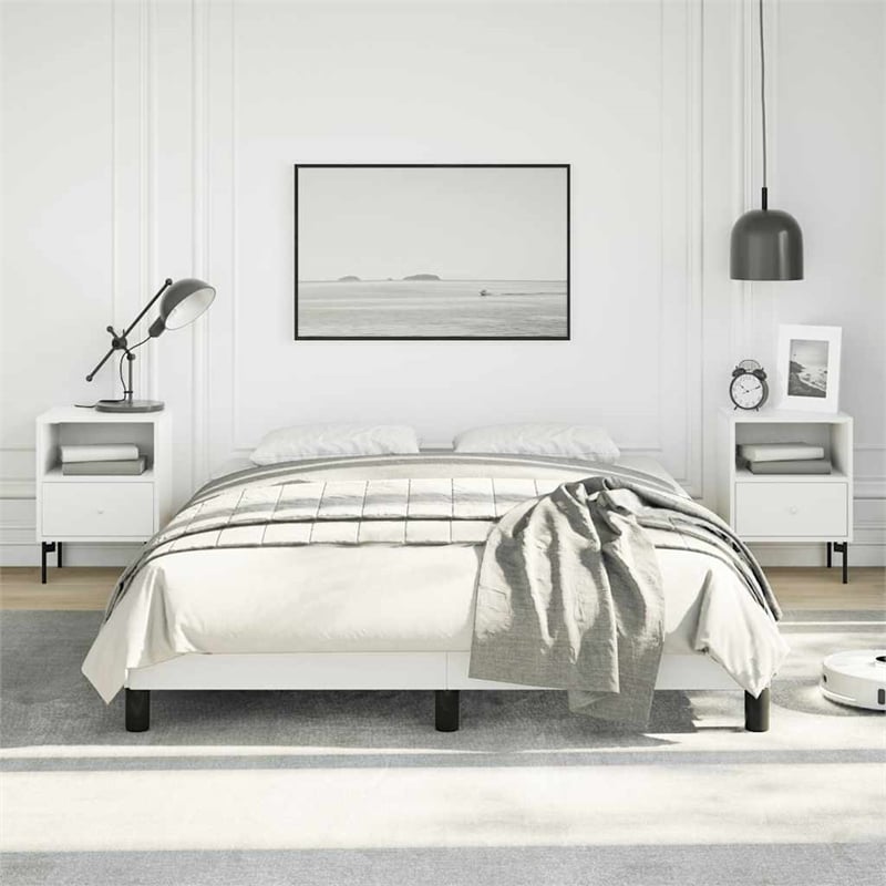 Bowery Hill Engineered Wood Faux Leather Full Bed Frame in White
