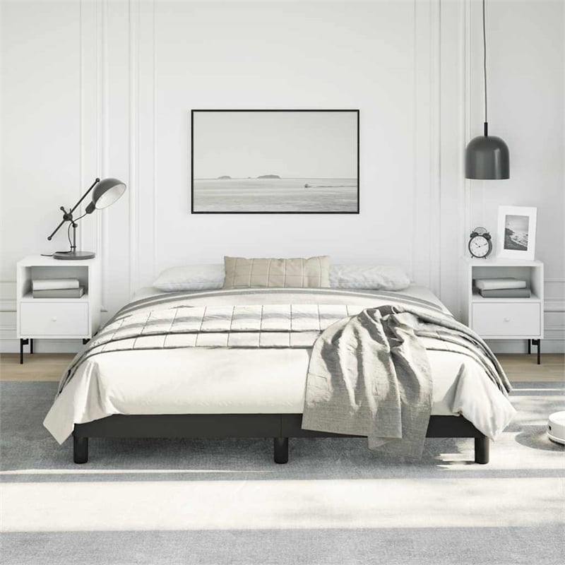 Bowery Hill Engineered Wood Faux Leather Queen Bed Frame in Black