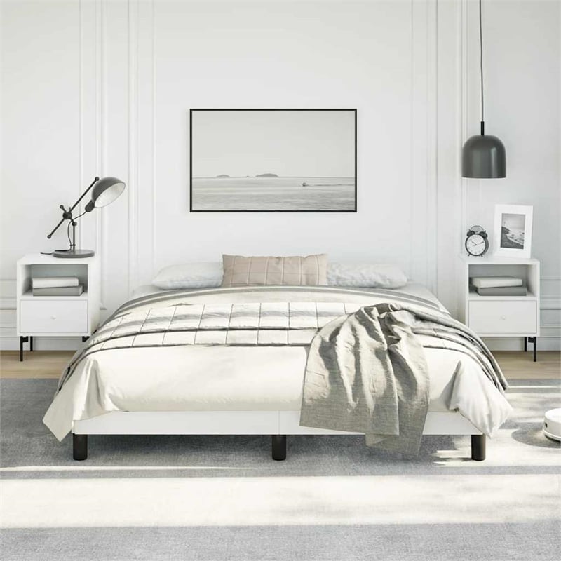 Bowery Hill Queen Faux Leather Engineered Wood Bed Frame in White