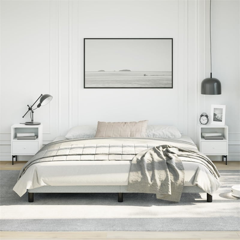 Bowery Hill Contemporary Velvet California King Bed Frame in Light Grey
