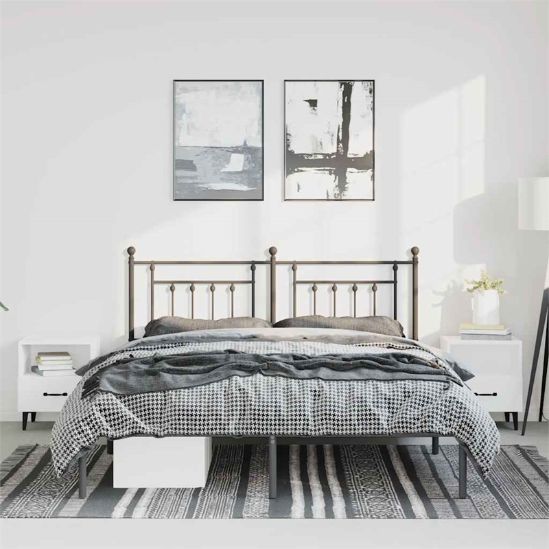 Bowery Hill Rectangular Powder-Coated Steel King Bed Frame in Black