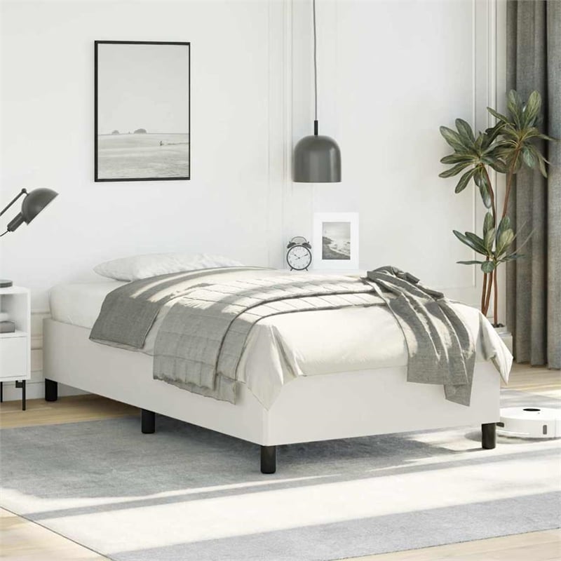 Bowery Hill Contemporary Twin Faux Leather Bed Frame in White
