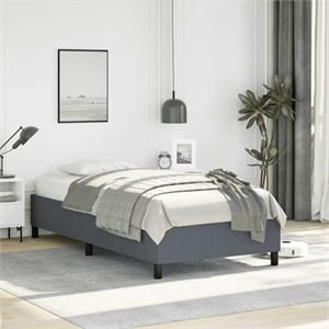 Bowery Hill Engineered Wood Velvet Twin Bed Frame in Dark Gray