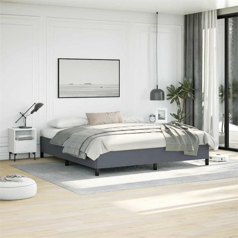 Bowery Hill Contemporary Engineered Wood King Bed Frame in Dark Gray