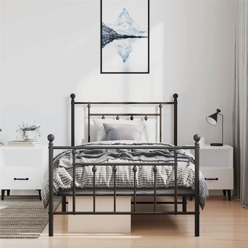 Bowery Hill Contemporary Powder-Coated Steel Twin Bed Frame in Black