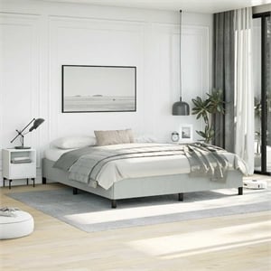 Bowery Hill Contemporary Velvet California King Bed Frame in Light Grey