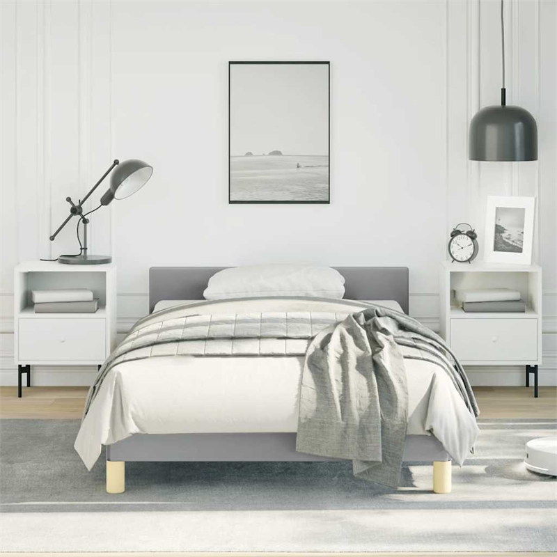 Bowery Hill Contemporary Twin With Headboard Bed Frame in Light Gray