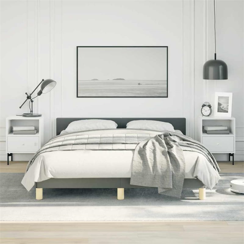 Bowery Hill Contemporary Bed Frame With Headboard in Dark Gray