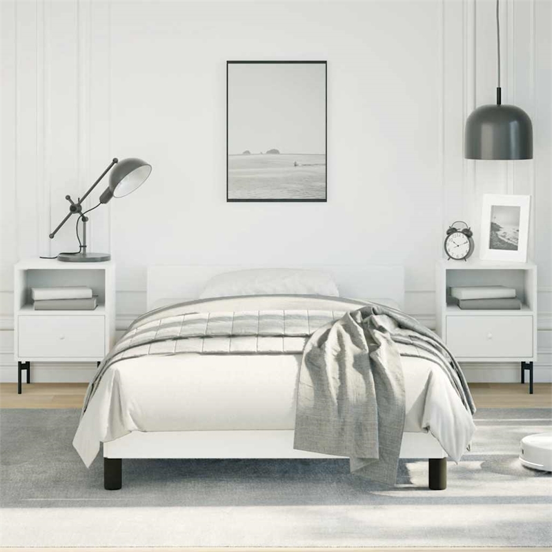 Bowery Hill Twin Faux Leather Bed Frame With Headboard in White