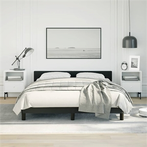 Bowery Hill Engineered Wood Faux Leather Queen Bed Frame in Black