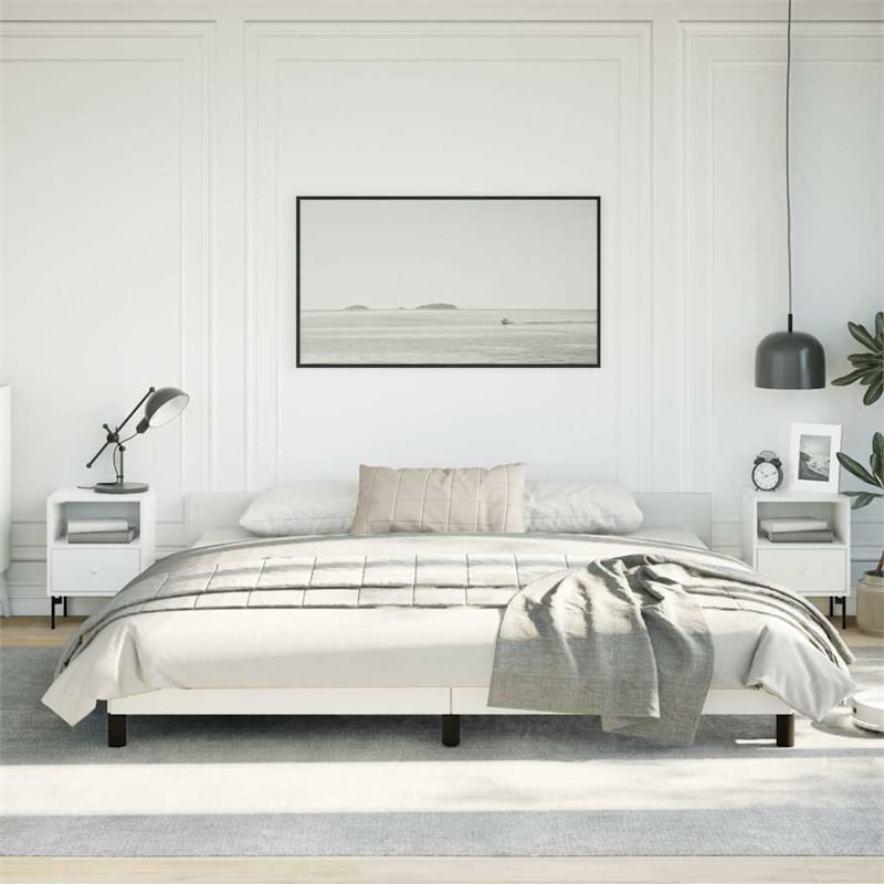 Bowery Hill Engineered Wood King Bed Frame With Headboard in White