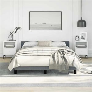 Bowery Hill Contemporary Velvet Full Bed Frame in Dark Gray Fabric