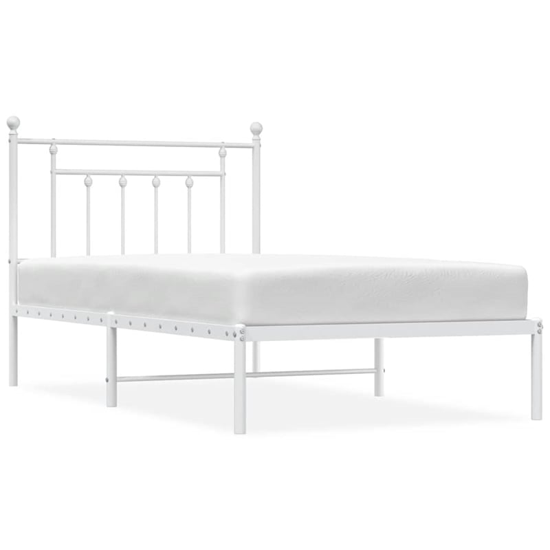 Bowery Hill Rectangular Powder-Coated Steel Twin Bed Frame in White