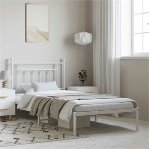 Bowery Hill Rectangular Powder-Coated Steel Twin Bed Frame in White