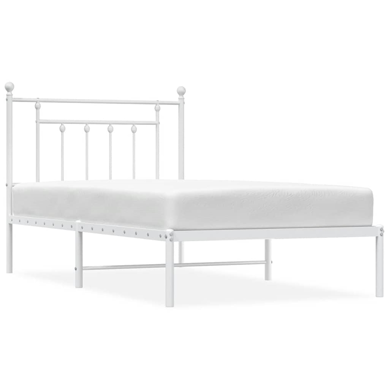 Bowery Hill Rectangular Powder-Coated Steel Twin Bed Frame in White