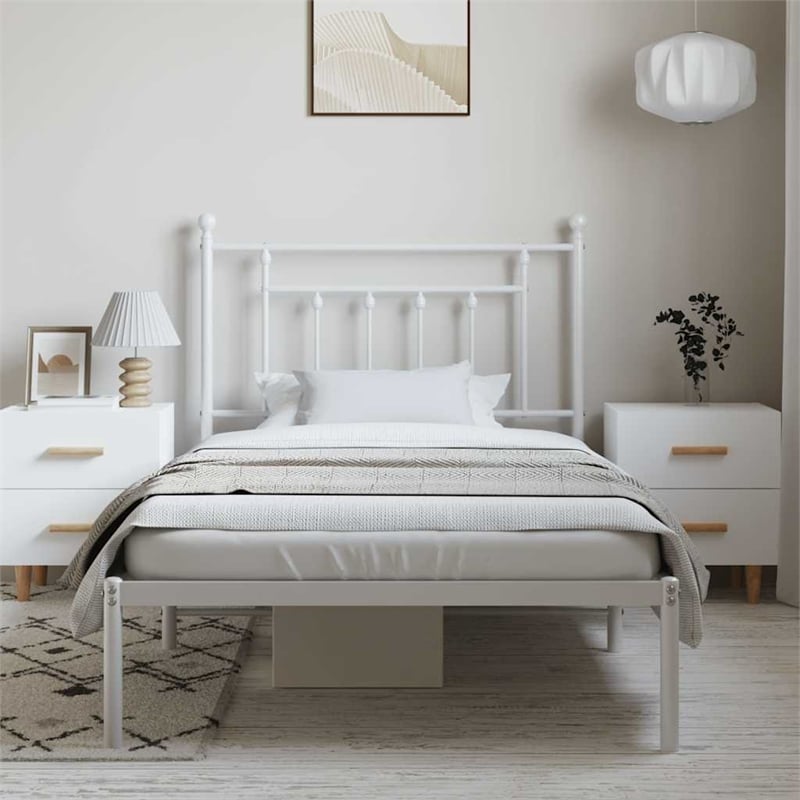 Bowery Hill Rectangular Powder-Coated Steel Twin Bed Frame in White