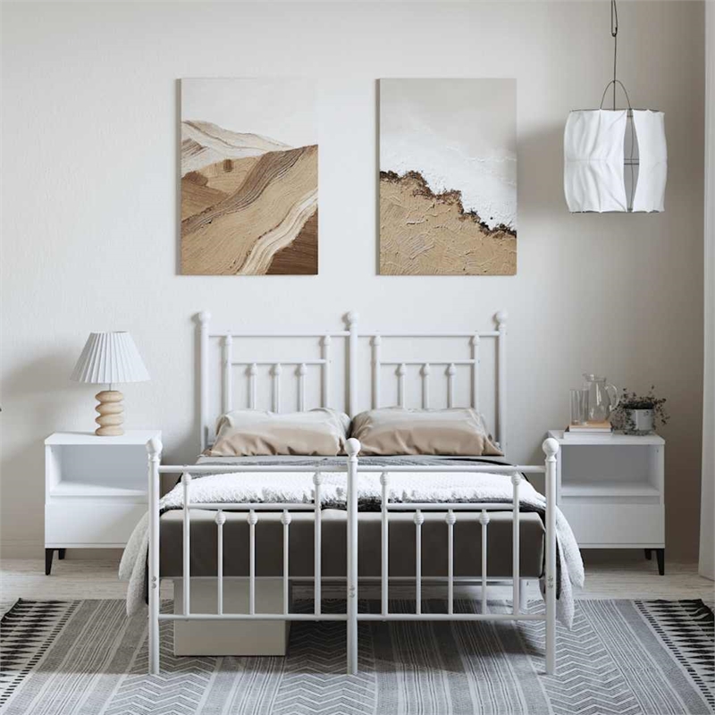 Bowery Hill Powder-Coated Steel Full/Double Metal Bed Frame in White