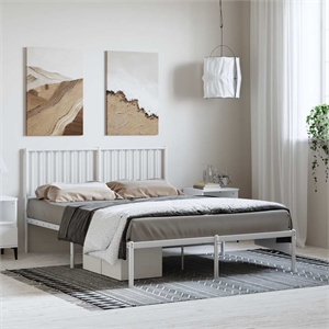 Bowery Hill Rectangular Powder-Coated Steel Full Bed Frame in White