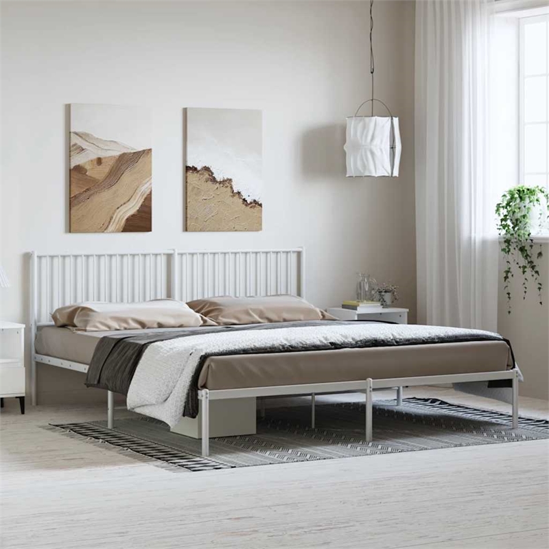 Bowery Hill Powder-Coated Steel Cal King/Double Bed Frame in White