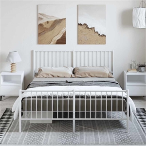 Bowery Hill Powder-Coated Steel King Size Bed Frame in White