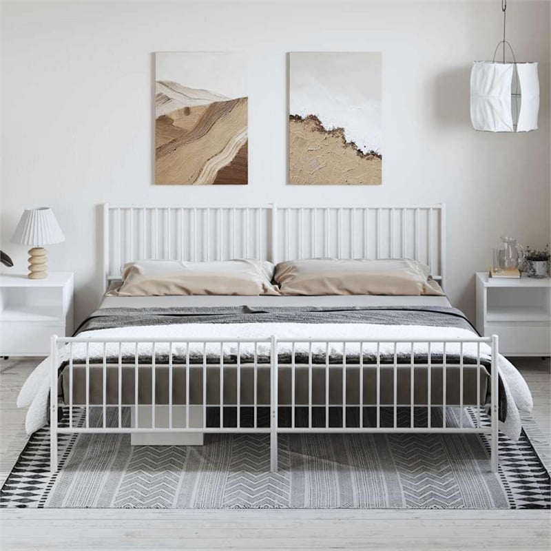 Bowery Hill Contemporary 76 X 80 Powder-Coated Steel Bed Frame in White