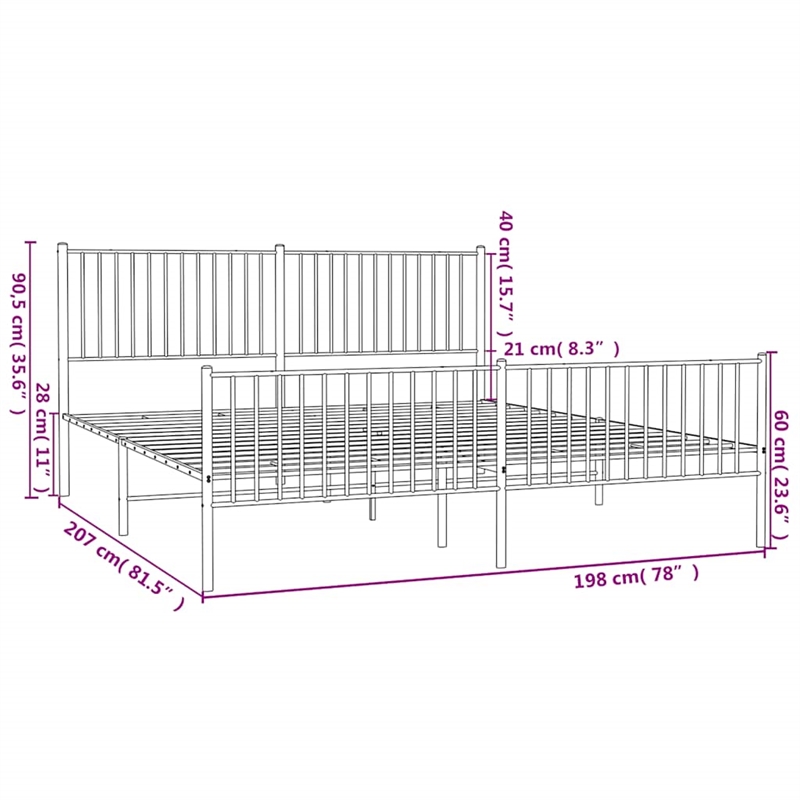 Bowery Hill Contemporary 76 X 80 Powder-Coated Steel Bed Frame in White