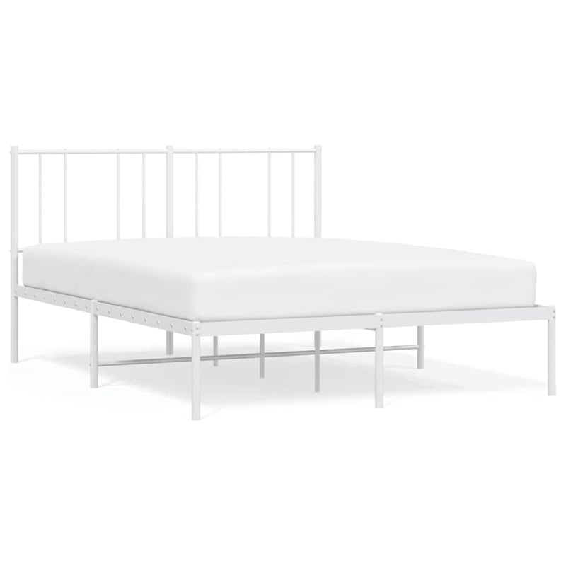 Bowery Hill Powder-Coated Steel Queen Size Bed Frame in White