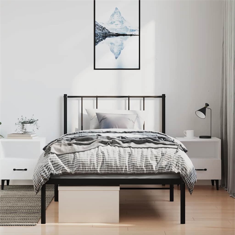 Bowery Hill Contemporary Powder-Coated Steel Twin Bed Frame in Black