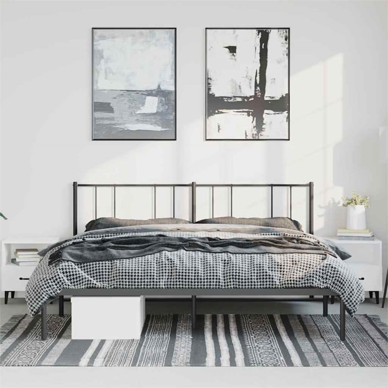 Bowery Hill Contemporary 72 X 84 Powder-Coated Steel Bed Frame in Black
