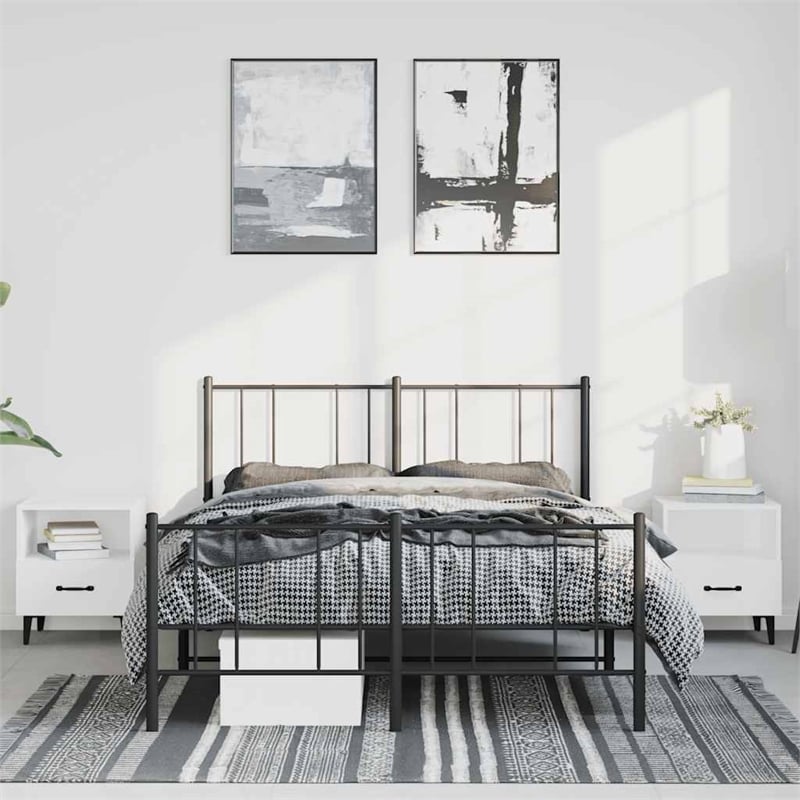 Bowery Hill 53.9x74.8 Powder-Coated Steel Bed Frame in Black