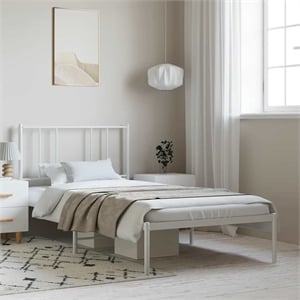 Bowery Hill Rectangular Powder-Coated Steel Twin Bed Frame in White