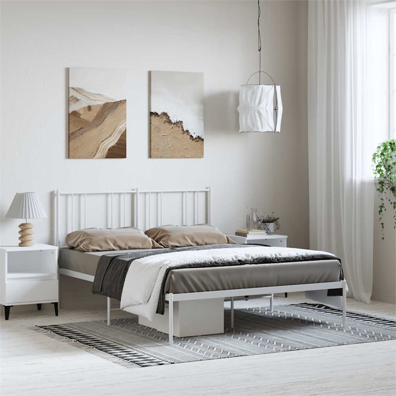 Bowery Hill Rectangular Powder-Coated Steel Full Bed Frame in White