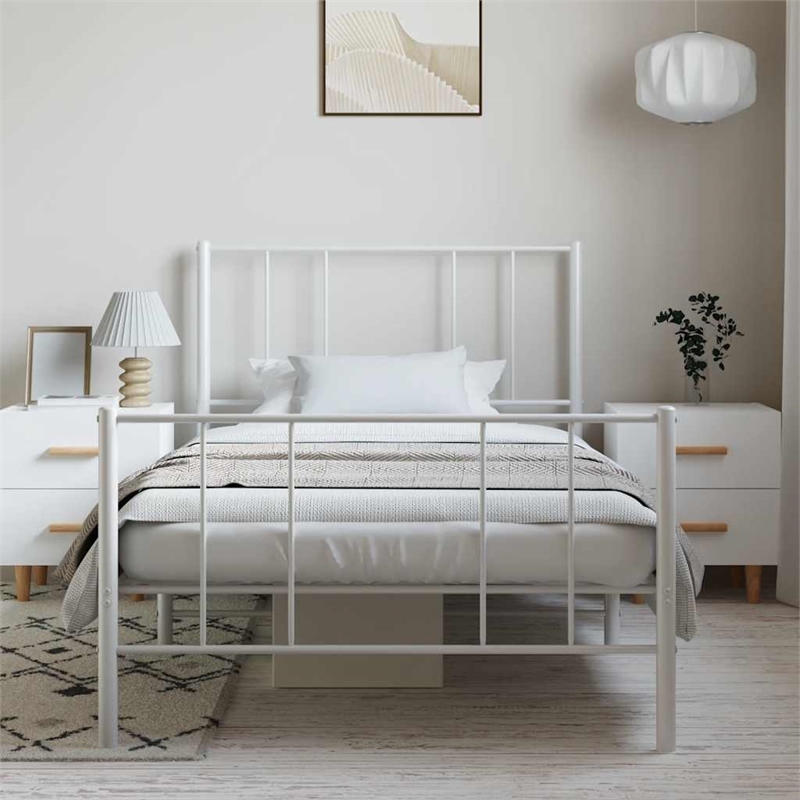 Bowery Hill Rectangular Powder-Coated Steel Twin Bed Frame in White